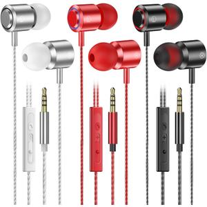 3 Pack Wired Earbuds with Microphone, In-Ear Headphones Wired with Noise Blocking &Volume Control, Premium Sound& Lightweight Corded Earphones for Laptops, Tablets, MP3 & Most 3.5mm Interface Devices
