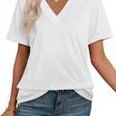 WIHOLL Womens Summer Tops Short Sleeve Basic Casual V Neck T Shirts Trendy Fashion 2026 (White, XL)