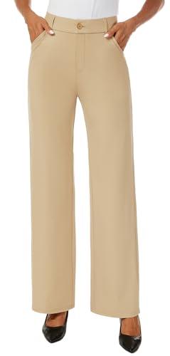 iChosy Womens High Waist Wide Straight Leg Trousers Casual Slacks Dress Pants with Pockets Khaki, Size 18 ExtraTall