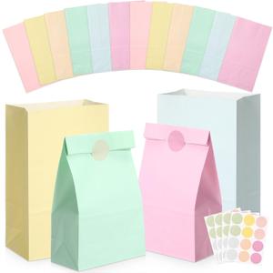 Skyygemm 36 Pcs Pastel Party Favor Paper Bags Pastel Candy Paper Gift Bags with Sticker 5.1 x 3.2 x 9.5'' for Baby Shower Birthday Wedding Party Anniversaries(Macaron Colors)