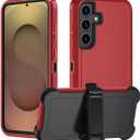 Miimall for Samsung Galaxy S25 Case with Clip, with 360 Rotating Kickstand, Anti-Drop, Heavy Duty Shockproof and Dual Layer Military Grade Protective for Samsung S25 Pouch, Red-Black