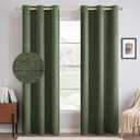MIULEE 100% Blackout Linen Textured Curtains for Bedroom Solid Thermal Insulated Olive Green Grommet Room Darkening Curtains & Drapes Luxury Decor for Living Room Nursery 42 x 84 Inch (2 Panels)