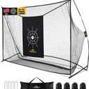 PodiuMax Golf Net, 10x7ft Golf Practice Net with Noise Reduce Silk Target Driving Real Balls, Hitting Nets for Backyard Garage, Improve Chipping Putting Pitching, Gift for Men & Golfers (Black)