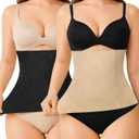 Nebility 2 Pack Waist Trainer for Women Shapewear Tummy Control Faja Body Shaper Waist Cincher Girdles Corset Shapewear (Black & Beige 2 Pack, Large)