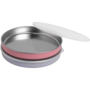 Elk and Friends 7.8 Stainless Steel Non Divided Plates with Silicone Sleeve + Storage Lid | Baby, Toddler, Kids | Dishwasher Safe | Dinner & Snack Plates | 2 Pack (BLUSH/LILAC)
