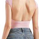 SUUKSESS Women Backless Sexy Going Out Tops Double Lined Open Back Y2k Basic Tee Shirts (Small, Blush)