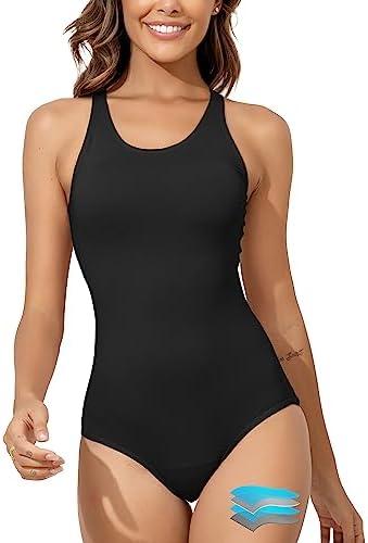 Beautikini Period Swimwear Women's One Piece Leak Proof Menstrual Bathing Suit Racerback Training Swimsuit for Teens Girls L