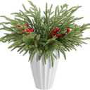 Watayo 45 Pcs Christmas Norfolk Pine Branches with Red Berry Stems, 14" Artificial Greenery Norfolk Pine Stems Sprigs, Fake Foliage Pine Needles Picks for DIY Craft Garland Home Decoration