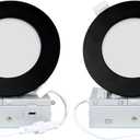 4 Inch 2 Pack Black Recessed Lighting, 2700K-5000K Recessed Light with Junction Box, 2700K-5000K Selectable, 9W, 120V, 750LM Dimmable Canless Wafer Downlight, ETL FCC