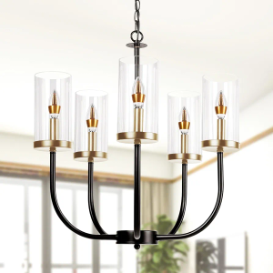 Black+Gold Chandelier, Ceiling Light Fixture, Dining Room Light Fixture, 5-Light Modern Farmhouse Chandelier, Industrial Modern Chandelier For Bedroom, Dining Room, Kitchen, Hallway, Foyer, & Entryway
