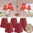 VIHOSE 6 Pack Red Small Chandelier Shade Scalloped Mini Clip on Lamp Shade for Chandelier 3 x 6 x 6 Inch Linen Fabric Lampshade Lamp Replacement Cover for Ceiling Wall Pendant