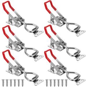 6 Pack 4001 Toggle Latch Clamp with Lock Hole, 304 Stainless Steel Adjustable Quick Release Pull Latch for Smoker, Toolbox, Cabinet  330Lbs Holding Capacity, Silver & Red Handle, Includes Screws