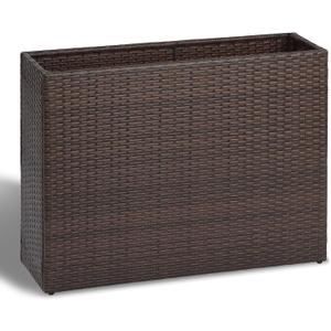 SUNNYPARK Brown Rectangular Planter Box All-Weather PE Rattan Large Modern Planters with Removable Liner Indoor Outdoor Decorative Flower Pot for Patio, Balcony, Garden