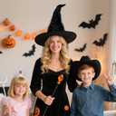 Halloween Black Witch Hats for Women Adult - Halloween Adult Witches Hat Costume Accessories for Women, Sparkly Best Fancy Witch Hat With Veil for Girl Woman Celestial Sequin Witches Hats (Black)