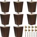 Hoteam Set of 8 Wood Furniture Legs 4 Inch Square Furniture Couch Sofa Dresser Legs Mid-Century Chair Feet Sofa Replacement Parts for Sideboard Recliner Coffee Table DIY Projects Living Room (Brown)