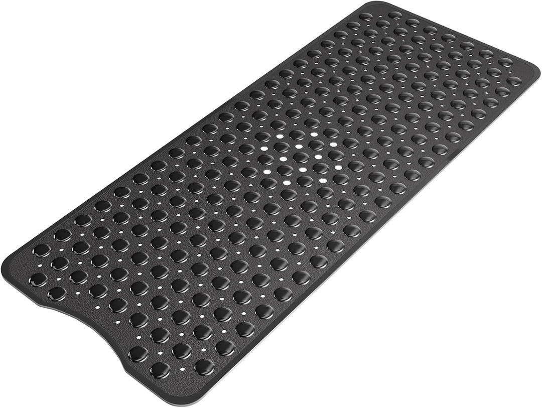 AmazerBath Shower Mat Non Slip 40 x 16 Inches, Shower Stall Mats with Suction Cups and Drain Holes, Non Slip Bath Mat for Tub for Elderly & Kids, Clear Black