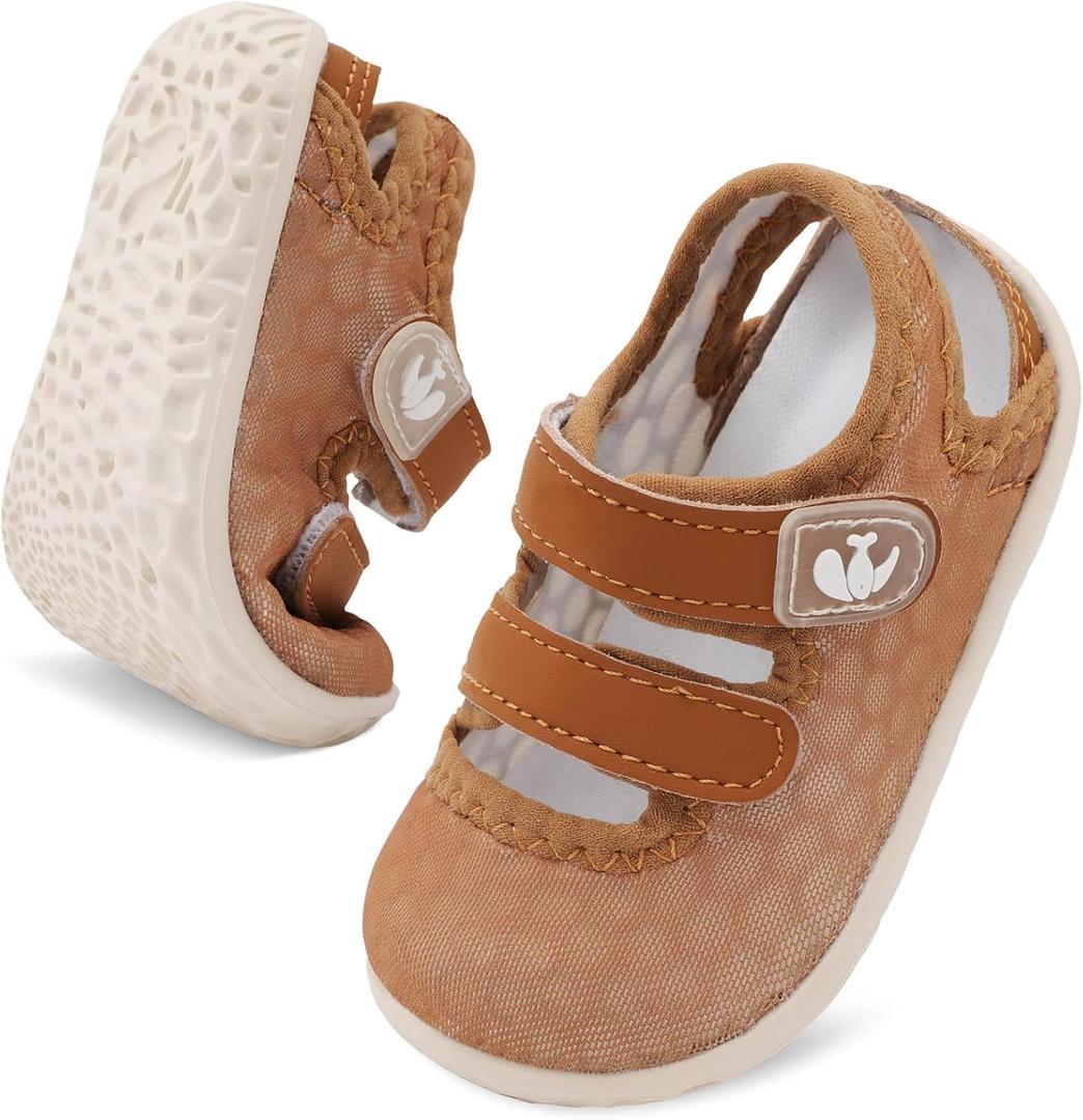 FEETCITY Baby Water Shoes Flexible Quick Dry Aqua Socks Breathable Infant Sandals Boys Girls Summer Beach Swim Shoes Lightweight (Brown, S)