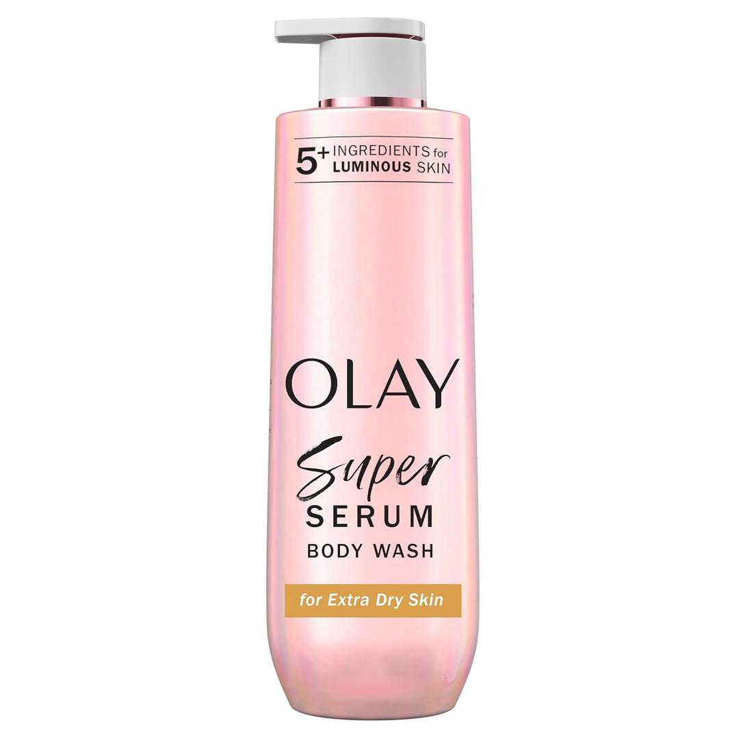 Olay Super Serum Body Wash for Extra Dry Skin, 24hr Long Lasting Rich Hydration, 5+ Ingredient Complex for Bright, Even, Firm, & Luminous Skin, with Collagen Peptide, Vitamin C & Shea Butter, 20 fl oz