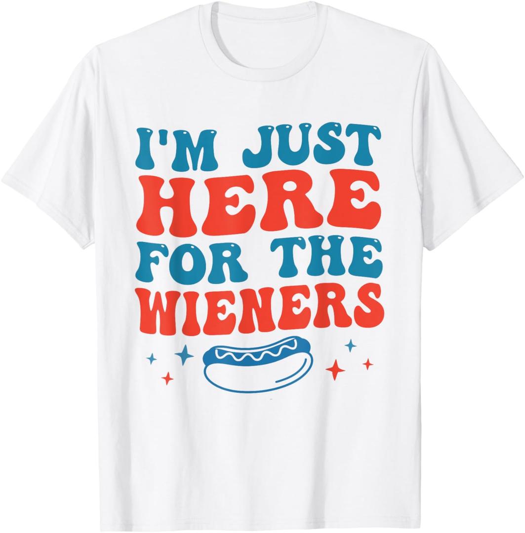 Groovy Hot Dog I'm Just Here For The Wieners 4th Of July T-Shirt, Size S