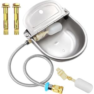 Automatic Animal Water Bowl with Float Valve, 304 Stainless Steel Livestock Water Dispenser for Dog Horse Goat Pig Cow Livestock Water Bowl Kit Includes Bowl, Pipe, 2 Valves, Quick Connector Adapter