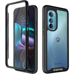 wahhle Compatible with Motorola Edge 2022 Case, Built in Screen Protector Full Body Shockproof Slim Fit Bumper Protective Phone Cover for Edge 5G UW 2022 Men Women-Black/Clear [Not for Edge Plus]
