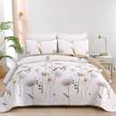 Dinjoy King Size Quilt Set Floral,3 Pieces Khaki/Beige Farmhouse Quilts Lightweight Fall Bedspreads Flower Pattern Coverlet Bed Set White Boho King Quilt Bedding Sets for All Season(110"x90")