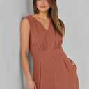 ANRABESS Jumpsuits for Women Summer Dressy Casual Linen Romper Sleeveless V Neck High Waist Wide Leg Beach Vacation Outfits (Orange, S)