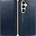 SHIELDON Case for Galaxy S26 6.3" 2026, Genuine Leather Folio Wallet Magnetic Kickstand RFID Blocking Card Slots Shockproof Full Protection Cover Compatible with Galaxy S26 5G - Retro Dark Blue