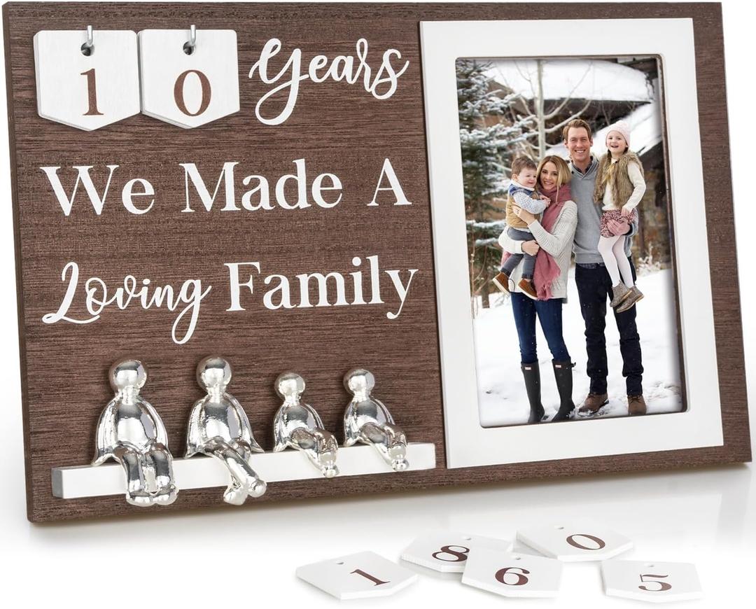 Wedding Anniversary Idea for Wife Gifts for All Anniversaries, 10 Year Tin Gift for Couples Him Her Husband, Aluminum Sculptures Family Tree Picture Frame Keepsake Decor Sculptures DIY Personalized