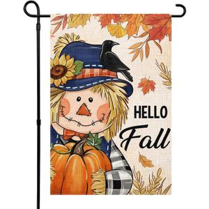 2 x Hello Fall Garden Flags 12x18 Inch Double Sided Burlap Autumn Flags