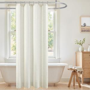 2 Pack OUFALL Natural 54x78 Inch Length Waterproof Linen Fabric Shower Curtain
