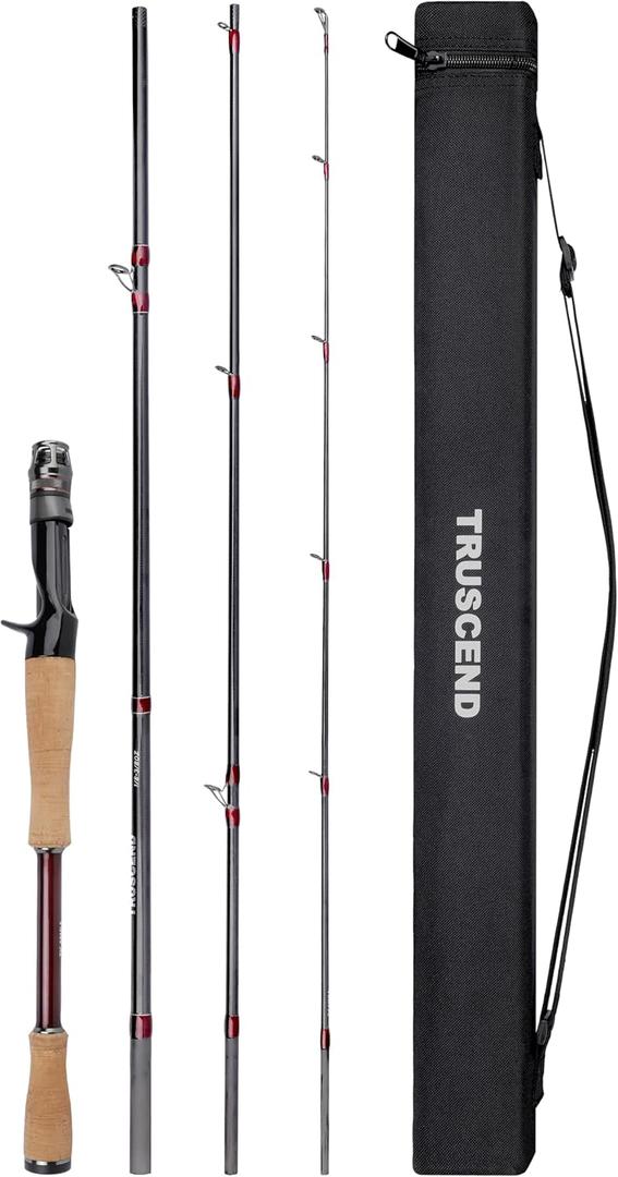 TRUSCEND CrazBass Travel Fishing Rod, FUJI K Guide and Reel Seat, TORAY 30/40T Carbon Fiber, Innovative Put-in Connection Technique, Casting/Spinning HP Fishing Pole with Premium Case, AAA Cork Handle (Cast-7'2"MH-Fast)