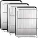Baking Sheet with Rack Set (3 Pans + 3 Racks) BakewareStainless Steel Cookie Sheet with Cooling Rack, Nonstick Baking Pan, Warp Resistant Baking Tray with Grill