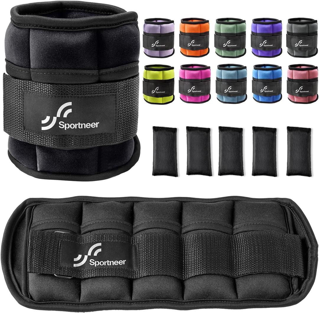 Sportneer Adjustable Ankle Weights Set - 1 Pair (10 lbs) Removable Sandbags for Women & Men, Comfortable Neoprene Leg Weights for Walking, Running, Pilates, Yoga, Home Workout & Physical Therapy, 5lbs X2