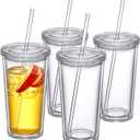 Amazing Abby - Andes On-The-Go - 22-Ounce Insulated Plastic Tumblers with Lid and Straw (Set of 4), Double-Wall Travel Tumblers, All-Clear Drinking Glasses, BPA-Free, Shatter-Proof, Dishwasher-Safe