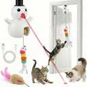 Luxelle Interactive Cat Toy for Indoor Cats, Automatic Hanging Cat Toy with 6.5ft Retractable Elastic Cord, Motion & Laser Play Modes, USB Rechargeable, Wall & Door Mount Toy