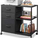 DEVAISE 3 Drawer Mobile File Cabinet, Rolling Printer Stand with Open Storage Shelf, Fabric Lateral Filing Cabinet fits A4 or Letter Size for Home Office, Black
