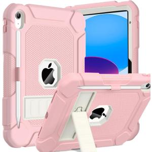 BMOUO Case for iPad (A16) 11th Generation 11 Inch 2025/iPad 10th Generation 10.9" 2022 - with Kickstand & Pencil Holder, Heavy Duty Shockproof Protective iPad 11th 10th Generation Case, Pink