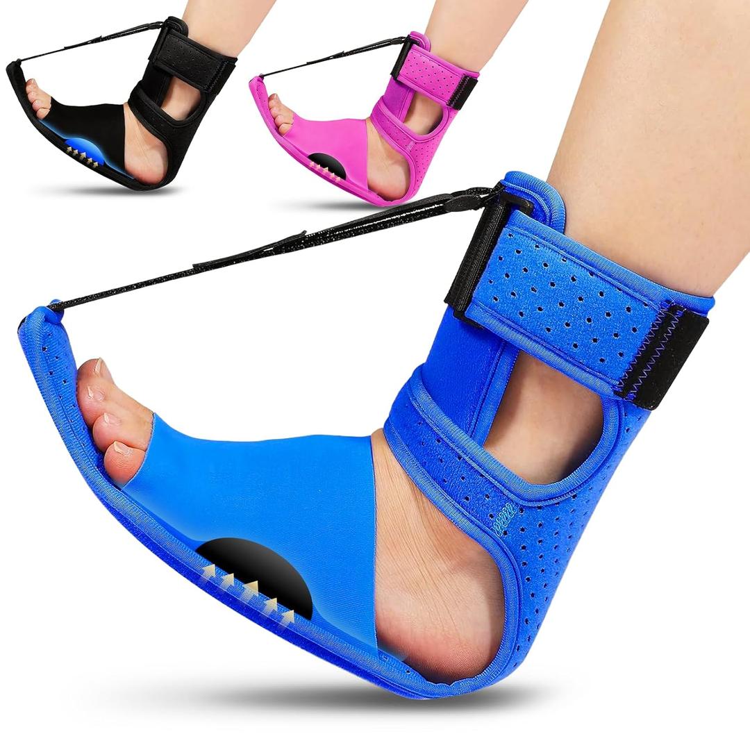 Plantar Fasciitis Night Splint 1 Pair Blue Foot Braces with Adjustable Straps Support for Heel Spurs and Plantar Fasciitis Day and Night Use