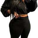 Uni Clau Women Sleeve Zip Up Crop Jacket, Clothes, Black, XL