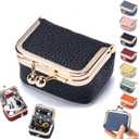 Genuine Leather Mini Jewelry Box, Portable Vintage-Inspired Genuine Leather Coin Purse Jewelry Case with Kiss Lock, Mini Travel Ring Box for Women for Earring/Ring/Necklace/Bracelet(Black)