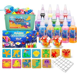Magic Water Elf Toy Crafts Kits with Tablecloth for Kids - Squishy Maker Aqua Fairy Water Gel Kit with 14 Magic Gels+12 Molds DIY Water Pets Christmas Craft Gifts for Kids Boys Girls Ages 5-12