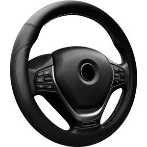 Car Steering Wheel Cover, 15 Inch Napa Leather Car Steering Wheel Protector, Slip-Resistant Elastic Steering Wheel Handle Cover, Universal Interior Accessories for Cars Trucks SUVs (Black)