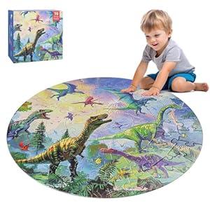 ele ELEOPTION Dinosaur Floor Puzzles for Kids Ages 3-5, 70 Piece Dinosaur Jigsaw Puzzle for Kids Ages 4-8, Round Puzzles, Preschool Learning Educational Toys Gift for Boys Girls