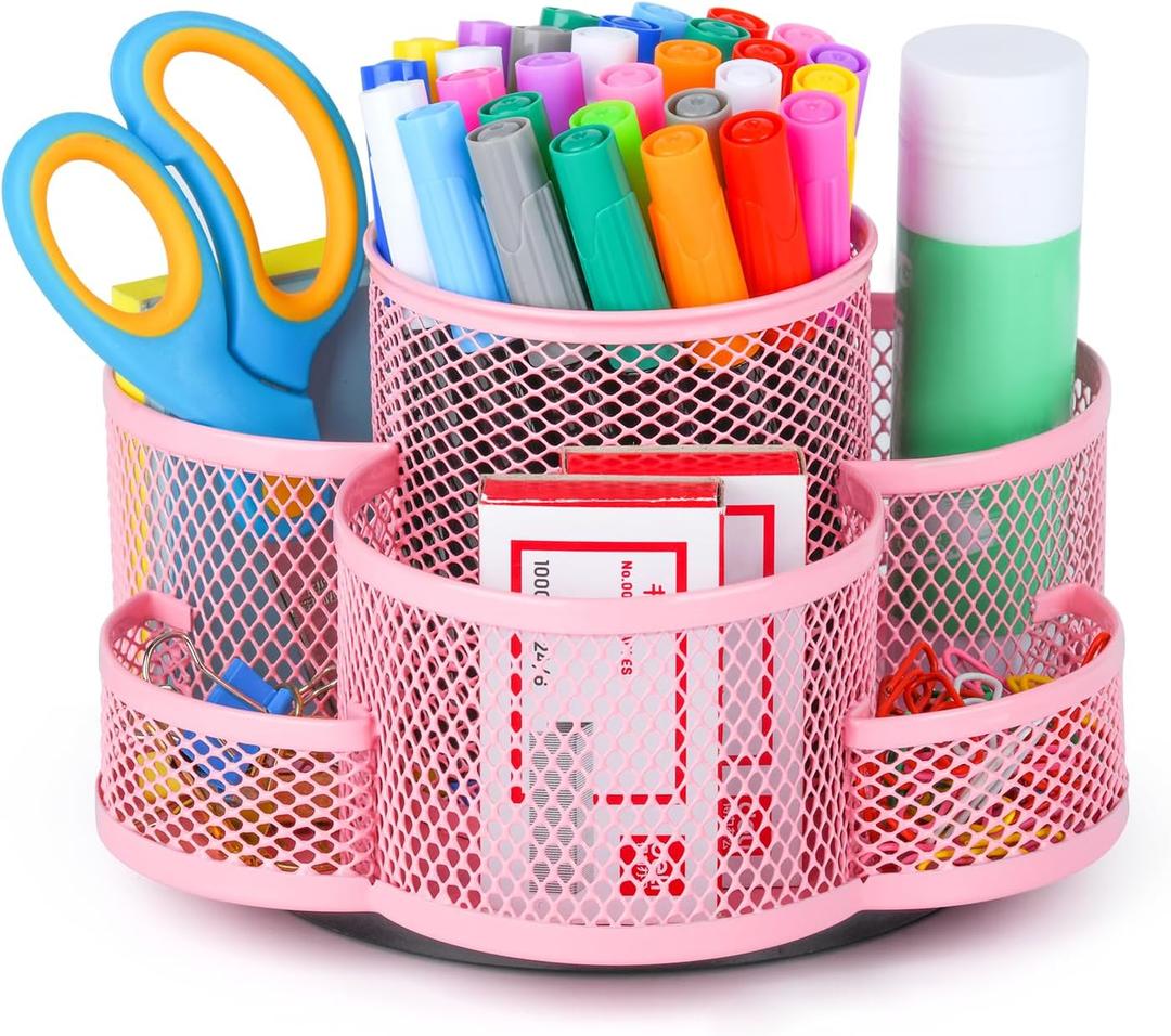 Topwey Pink Pen Holder for Desk, Rotating Pencil Holder, Cup Holder for Desk Office, Pen Organizer
