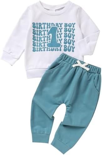 ZOELNIC 1st Birthday Clothes Outfit Boy Baby One Year Old Birthday Outfit Long Sleeve Shirt Pants Fall Winter Outfit Clothes, size 9-12 M