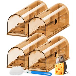 Motel Mouse Humane No Kill Live Catch and Release Mouse Traps, Reusable with Cleaning Brush - 4 Pack