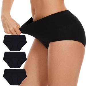 Washable Incontinence Underwear for Women - Cotton Leakproof Briefs, Complete Front & Rear Leak Proof, 80ml Absorbency (5 Pack, Black, L)