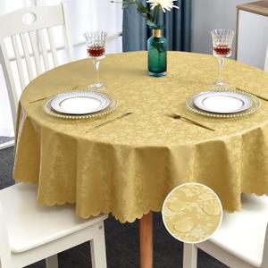 Romanstile Round Vinyl Tablecloth,100% Waterproof Heavy Duty Oil Spill Proof Stain Resistant Plastic PU Table Cover with Flannel Backing for Kitchen & Dining (Rose Gold, 60" Round)