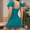 VIMPUNEC Women Tummy Control Swimsuits One Piece Slimming Swim Dress Push Up Ruffle Bathing Suit Skirts (Blue, M)